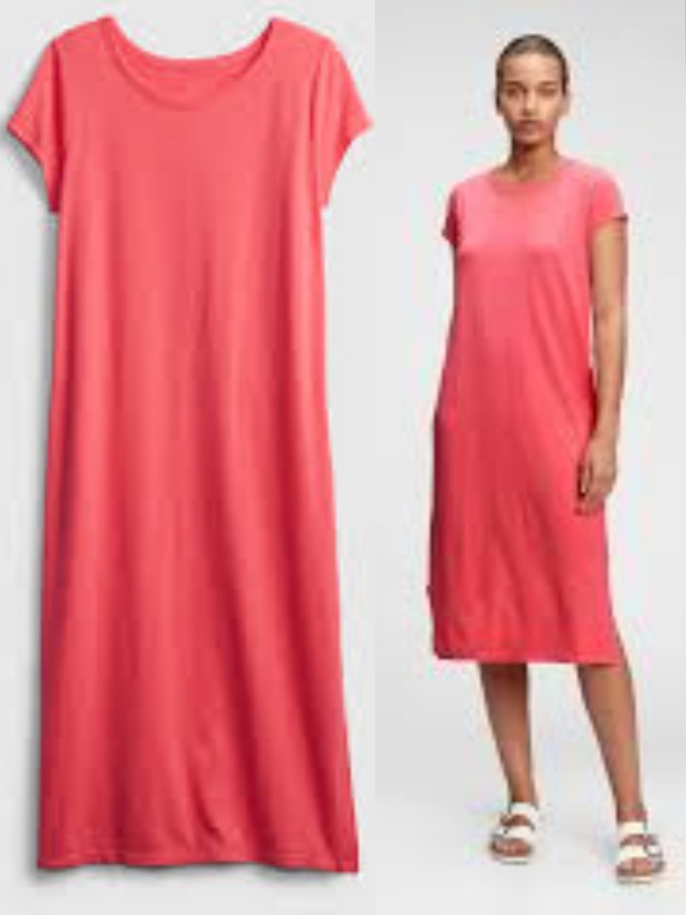 GAP Coral Pink Short Sleeve Midi T-Shirt Dress - Picture 13 of 16